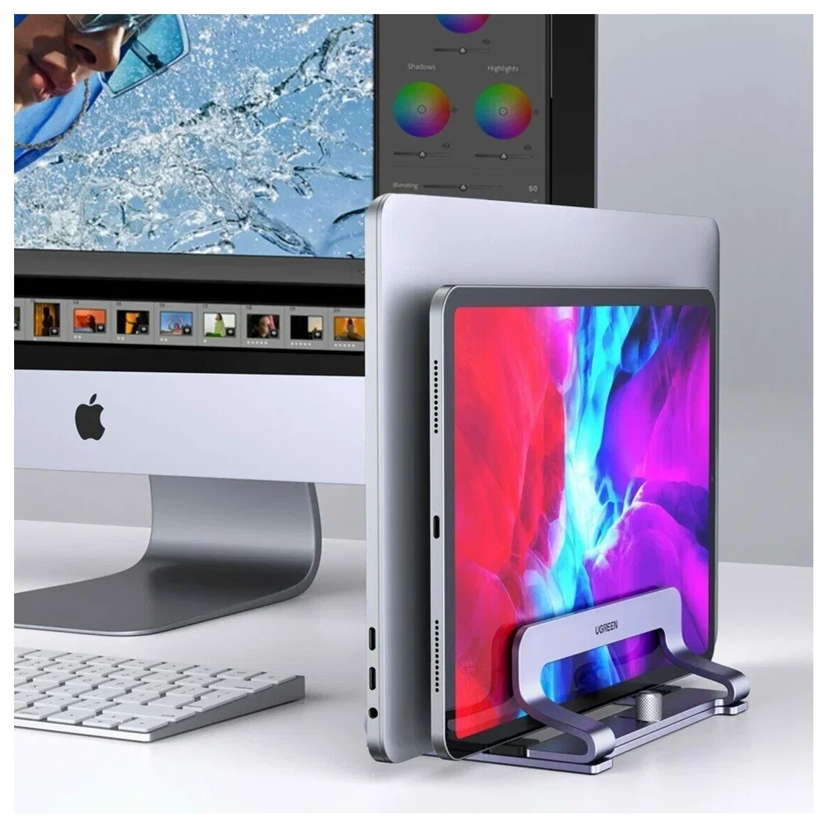 Подставка и держатель Ugreen LP258 (60643) Vertical Laptop Stand Dual-slot, вертикальная для ноутбука для 2 шт., серебристый
