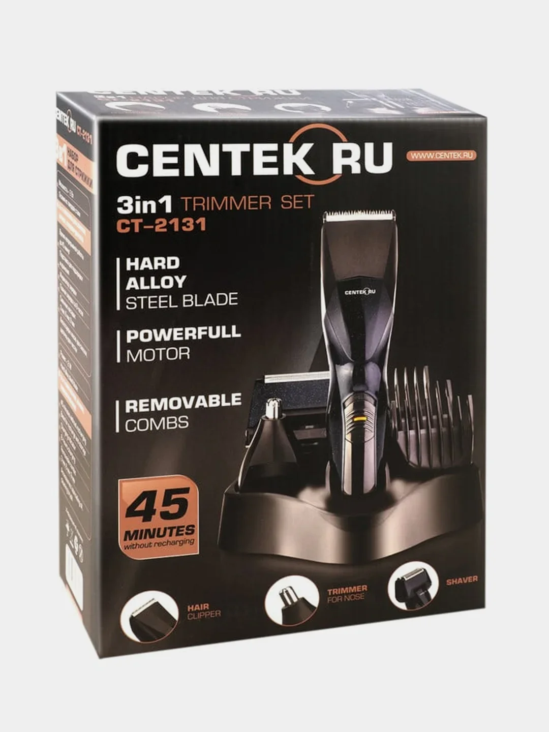 Машинка для стрижки Centek CT-2131 черный Набор для стрижки Centek CT-2131 (черн) 3 В1 + СТРИЖКА + БРИТВА + ТРИММЕР ДЛЯ НОСА