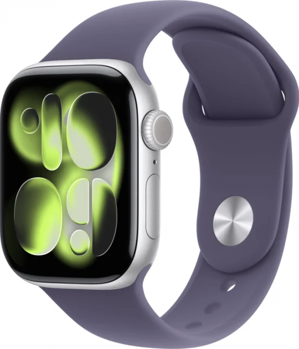 Смарт-часы Apple Watch Series 11 A3331 42мм OLED корп.серебристый Sport Band рем.фиолетовый разм.брасл.:M/L (MEU74AF/A)