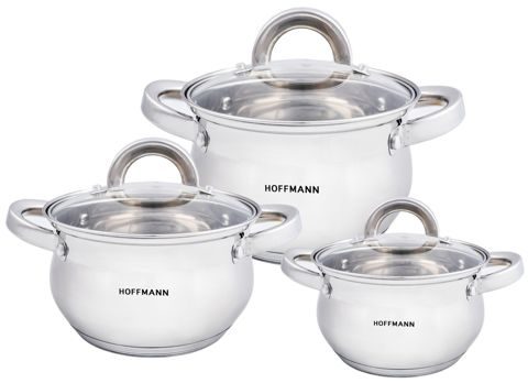 HOFFMANN Набор кастрюль, нерж. сталь, 5-ти сл. капс. дно, 6 предм.( 6 шт.) 2,1 л.,3,1 л., 4,1 л.