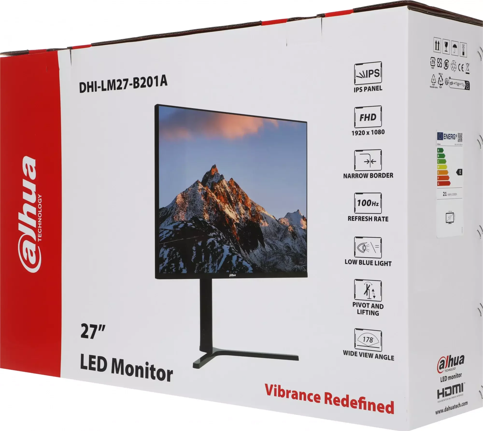 Монитор 27" Dahua DHI-LM27-B201A IPS 1920x1080, 100 Гц, 5 мс, 16:9, 250 кд/м², 1xHDMI, 1xDP, 1xVGA, черный