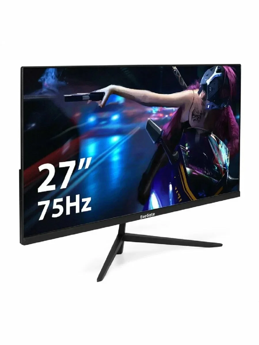 Монитор 27" ExeGate EZ2707TA ProSmart IPS 1920x1080, 75 Гц, 5 мс, 16:9, 250 кд/м², 1xHDMI, 1xVGA, 1xDP, 3.5 мм, черный
