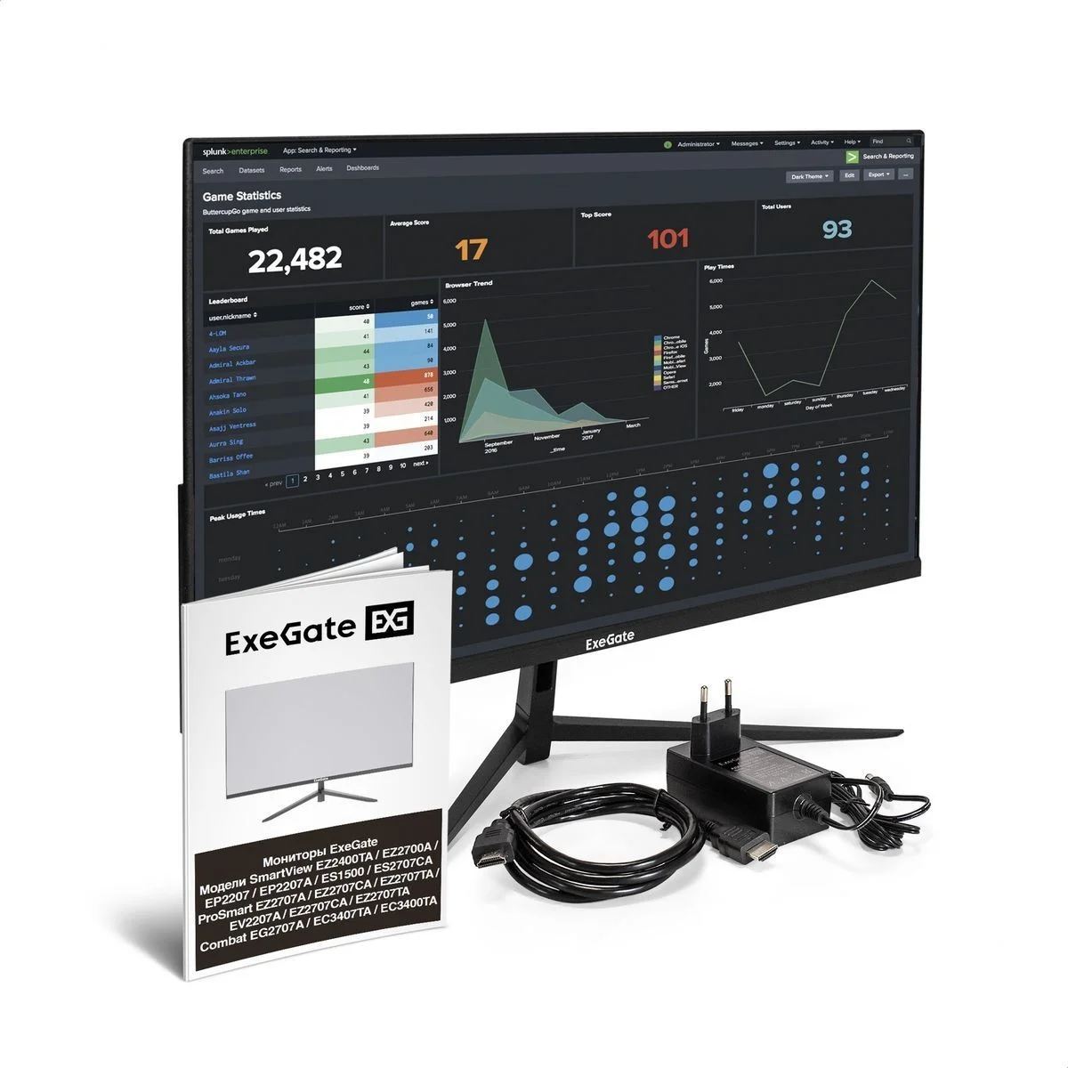 Монитор 27" ExeGate ProSmart EZ2707CA IPS 1920x1080, 75 Гц, 5 мс, 16:9, 250 кд/м², 2xHDMI, 1xDP, 1x3.5 мм, 2x3 Вт, черный