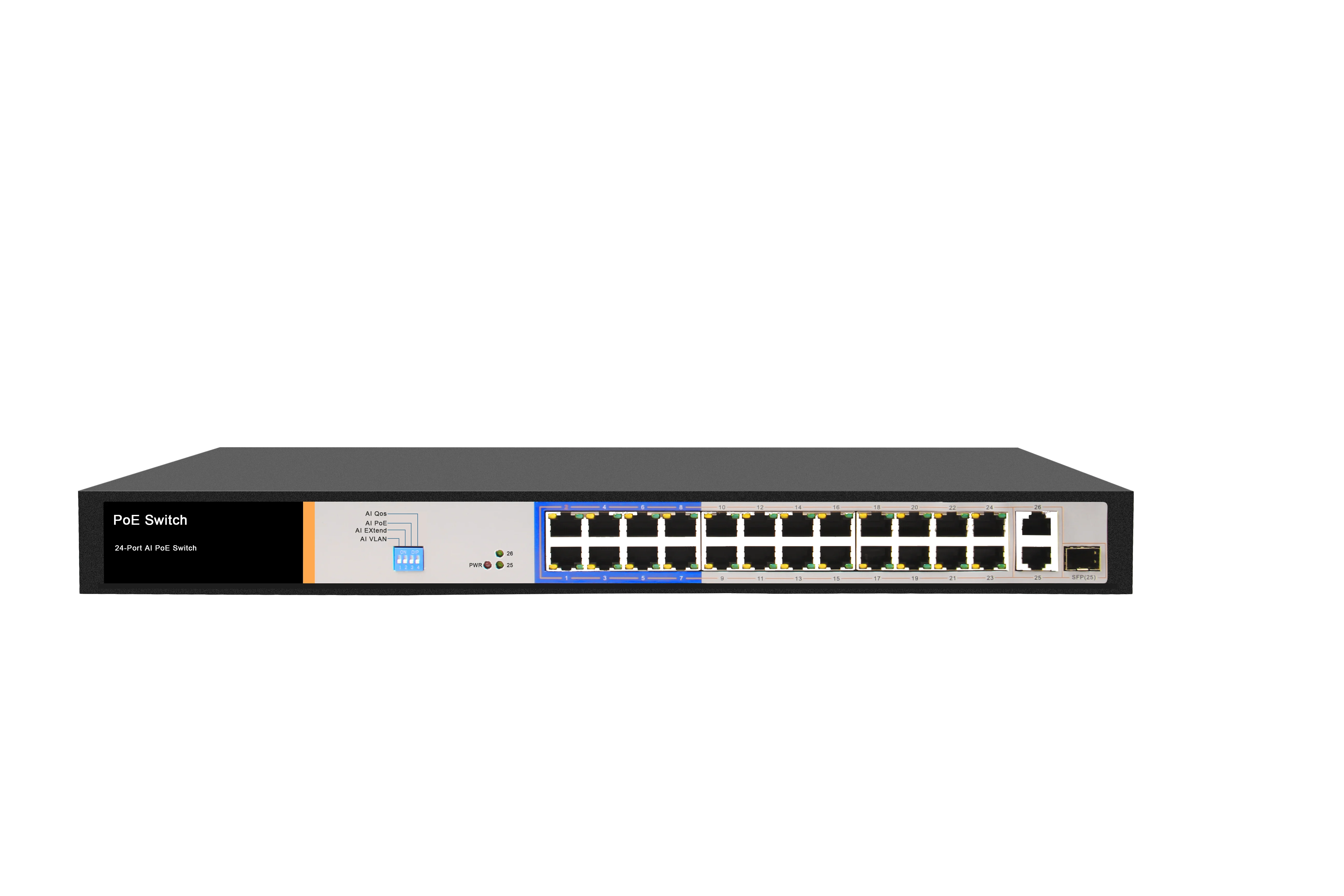 Коммутатор сетевой JetStream 24-port 10/100Mbps + 4-port Gigabit L2 Smart Switch with 24-port PoE+, PoE budget up to 250W, support PoE power managemen
