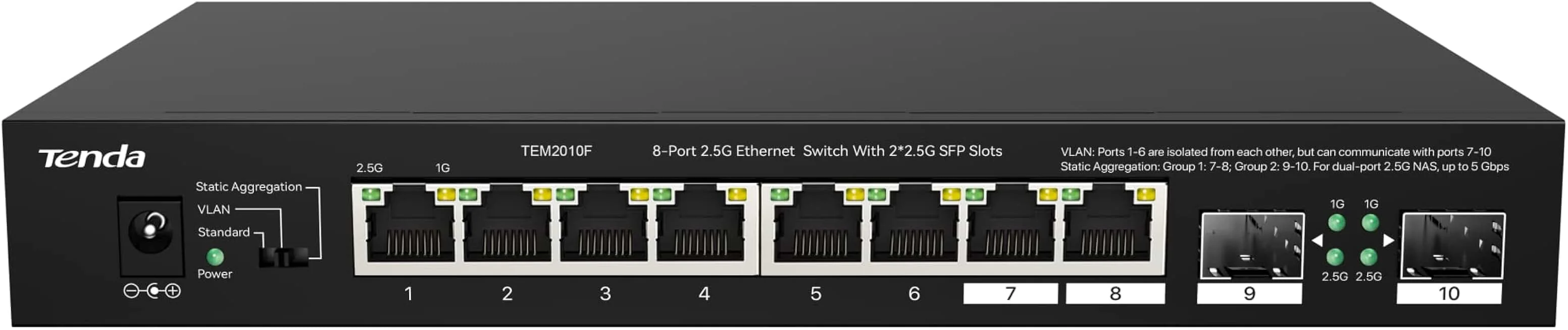 Коммутатор сетевой Tenda TEM2010X Настольное исполнение 8x10Base-T/100Base-TX/1000Base-T 2xSFP+ 12 Вт TEM2010X