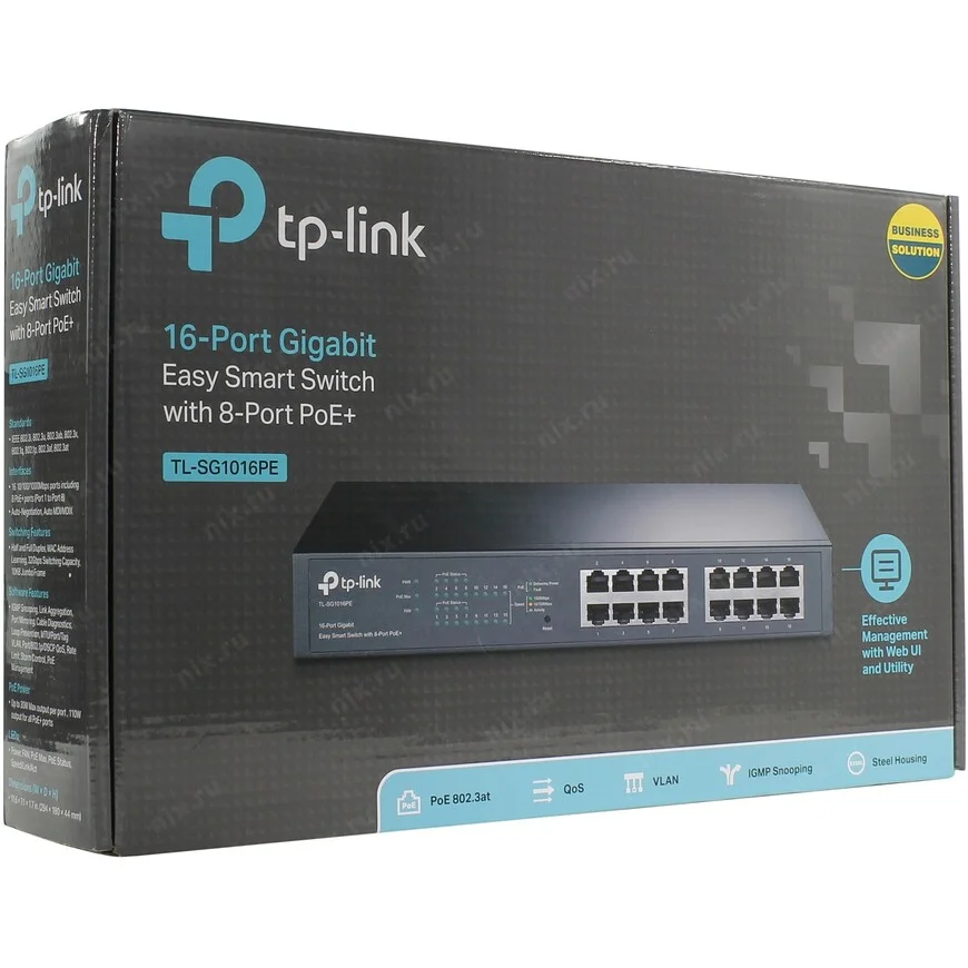 Коммутатор сетевой TP-Link 16-Port Gigabit Easy Smart Switch, 16 Gigabit RJ45 Ports, Desktop Steel Case, MTU/Port/Tag-based VLAN, QoS, IGMP Snooping,