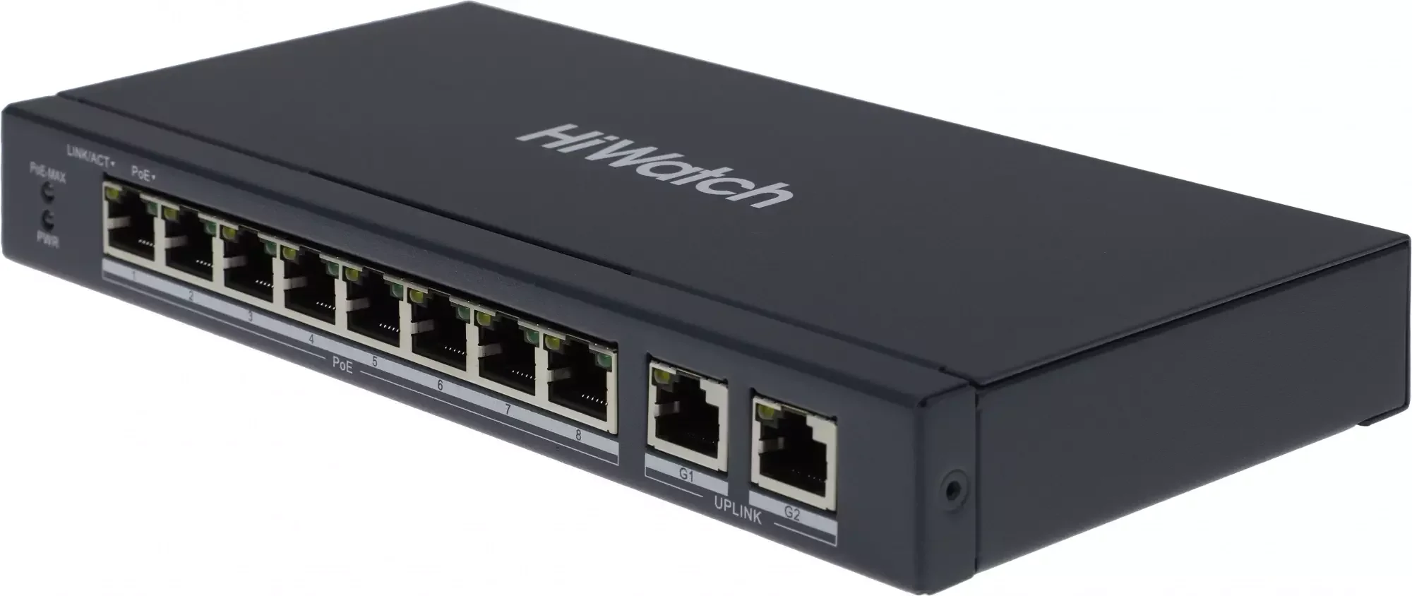 Коммутатор сетевой неуправляемый DS-S1008P - 8 RJ45 100M PoE, 2 порта с высоким приоритетом; 2 Uplink порта Gigabit