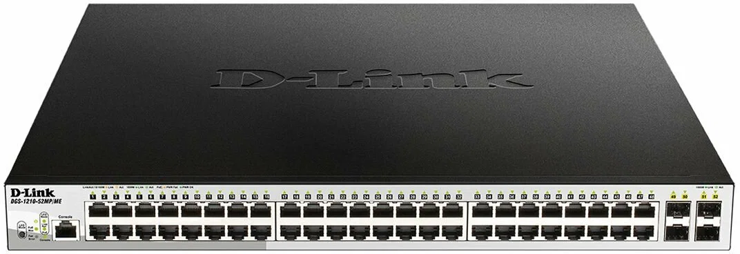 Коммутатор управляемый 2 уровня D-Link DGS-1210-52MP/ME/B2A PROJ с 48 портами 10/100/1000Base-T с поддержкой PoE и 4 портами 1000Base-X SFP