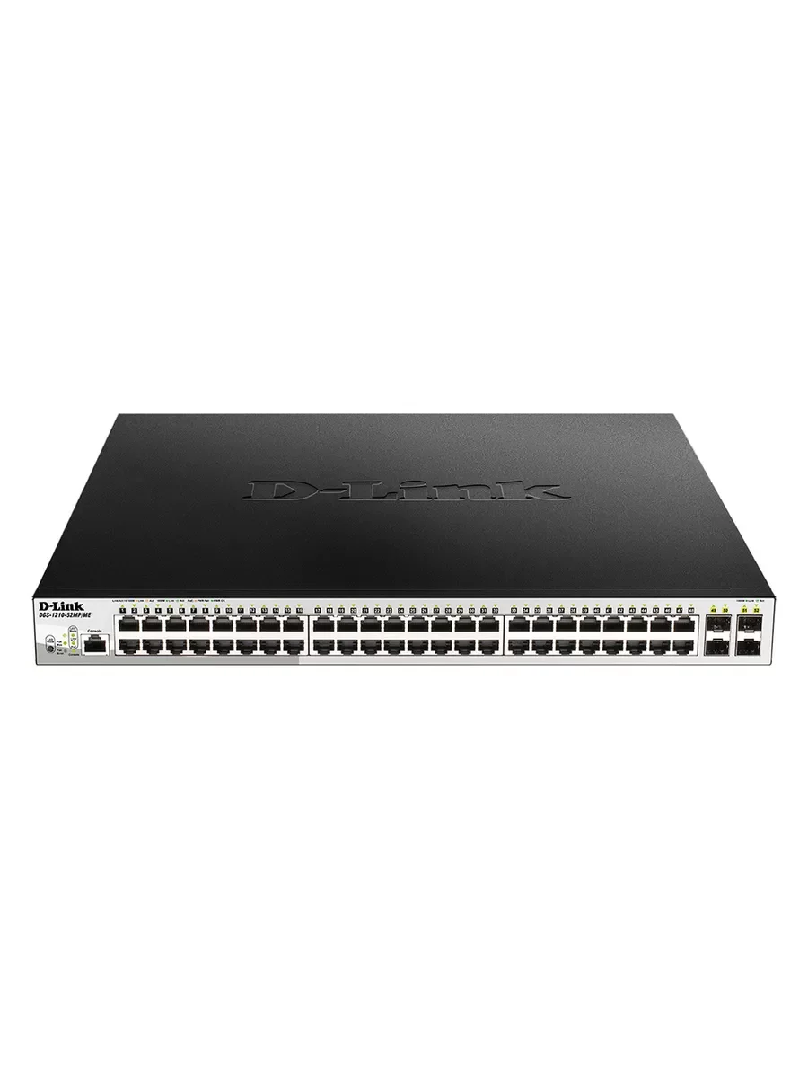 Коммутатор управляемый 2 уровня D-Link DGS-1210-52MP/ME/B2A PROJ с 48 портами 10/100/1000Base-T с поддержкой PoE и 4 портами 1000Base-X SFP