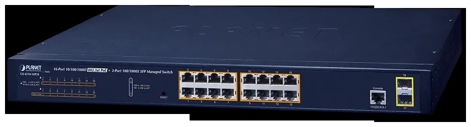 Коммутатор управляемый GS-4210-16P2S IPv6/IPv4, 16-Port Managed 802.3at POE+ Gigabit Ethernet Switch + 2-Port 100/1000X SFP (220W)