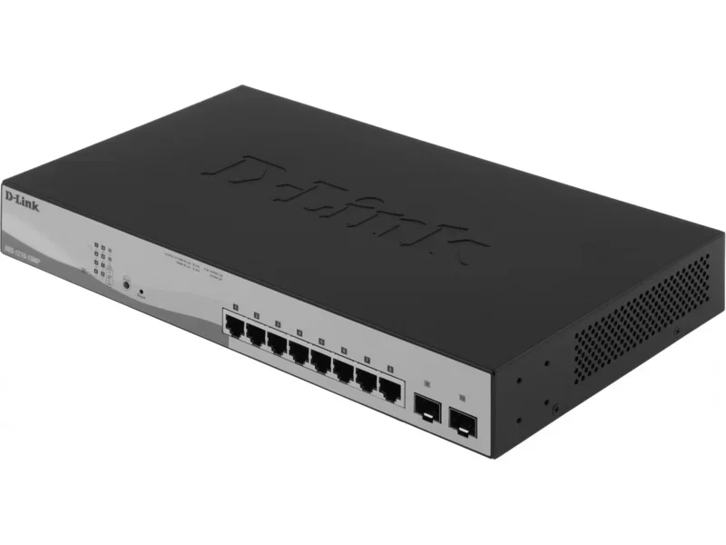 Коммутатор управляемый L2 D-Link DGS-1210-10MP/FL2A с 8 портами 10/100/1000Base-T и 2 портами 1000Base-X SFP (8 портов PoE 802.3af/at, PoE-бюджет 130