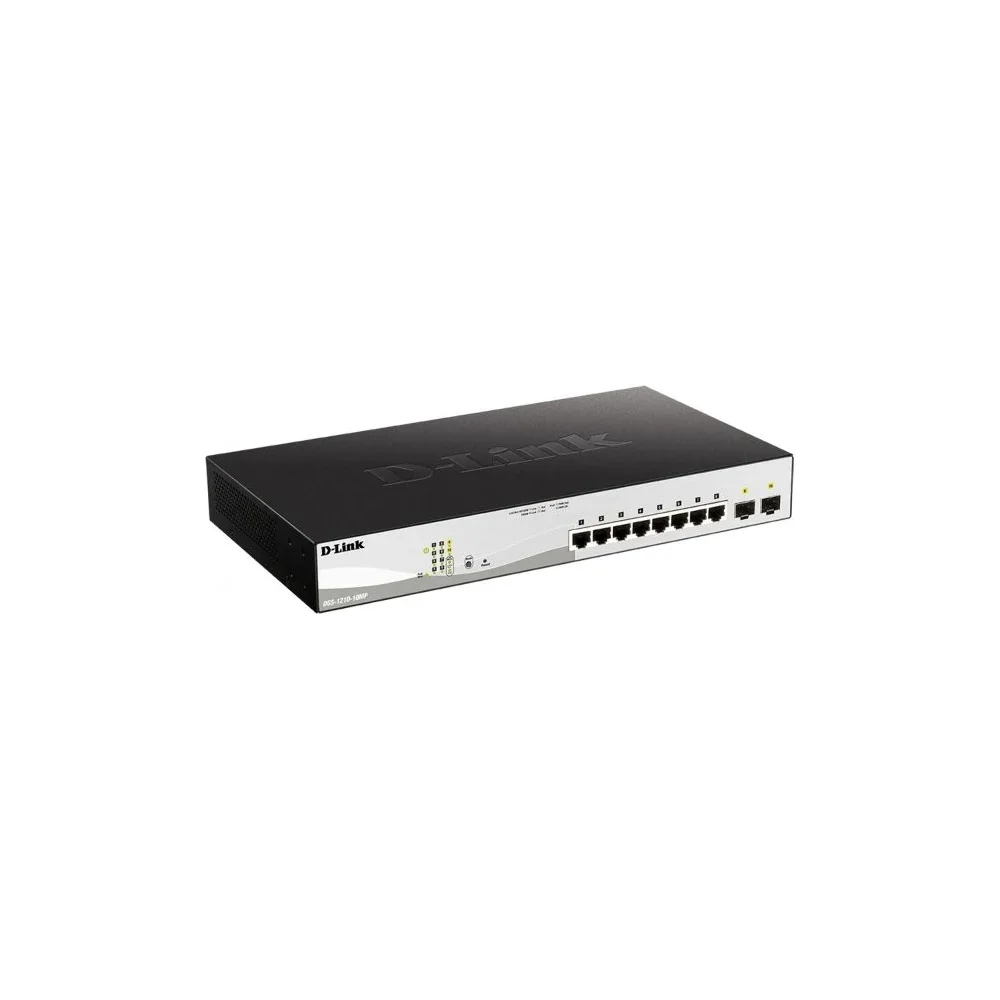 Коммутатор управляемый L2 D-Link DGS-1210-10MP/FL2A с 8 портами 10/100/1000Base-T и 2 портами 1000Base-X SFP (8 портов PoE 802.3af/at, PoE-бюджет 130
