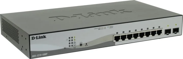 Коммутатор управляемый L2 D-Link DGS-1210-10MP/FL2A с 8 портами 10/100/1000Base-T и 2 портами 1000Base-X SFP (8 портов PoE 802.3af/at, PoE-бюджет 130