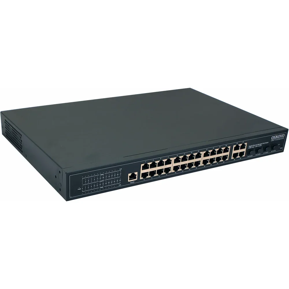 Коммутатор управляемый L2 PoE Osnovo SW-8244/L(400W) Gigabit Ethernet на 24 RJ45 PoE + 4 x GE Combo Uplink, до 30W на порт, суммарно до 400W
