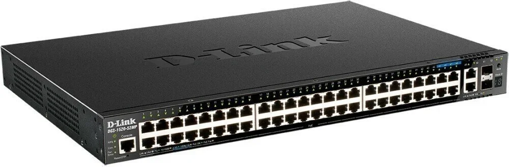 Коммутатор управляемый L3 стекируемый D-Link DGS-1520-52/A1A с 48 портами 10/100/1000Base-T, 2 портами 10Gbase-T и 2 портами 10Gbase-X SFP+ (454783)