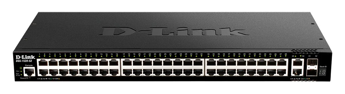Коммутатор управляемый L3 стекируемый D-Link DGS-1520-52/A1A с 48 портами 10/100/1000Base-T, 2 портами 10Gbase-T и 2 портами 10Gbase-X SFP+ (454783)