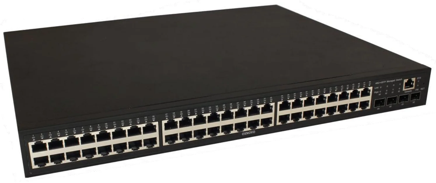 Коммутатор управляемый OSNOVO L2 PoE Gigabit Ethernet на 48 RJ45 PoE + 4*GE SFP, до 30W на порт, суммарно до 800W