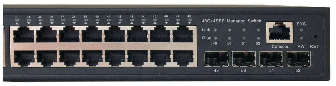 Коммутатор управляемый OSNOVO L2 PoE Gigabit Ethernet на 48 RJ45 PoE + 4*GE SFP, до 30W на порт, суммарно до 800W