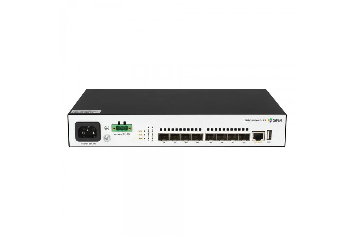Коммутатор управляемый SNR 2+, 24 порта 10/100/1000Base-T, 4 порта 1/10G SFP+, встроенный БП ~220V AC, разъем для АКБ 12V с возможностью заряда