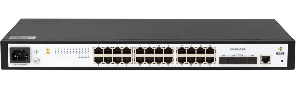 Коммутатор управляемый SNR уровня 2+, 24 порта 10/100/1000Base-T, 4 порта 1/10G SFP+