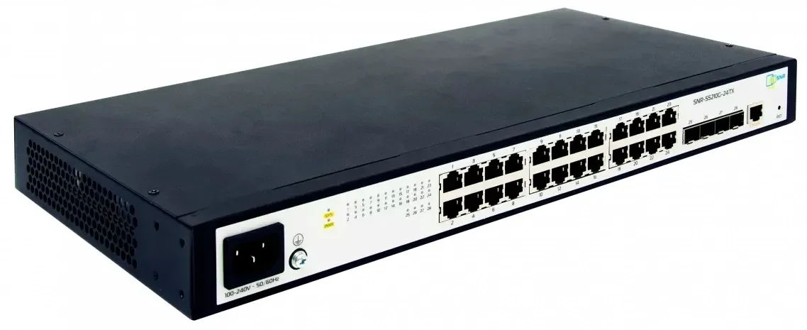 Коммутатор управляемый SNR уровня 2+, 24 порта 10/100/1000Base-T, 4 порта 1/10G SFP+