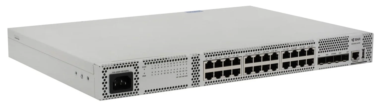 Коммутатор управляемый SNR уровня 2+, 24 порта 10/100/1000Base-T, 4 порта 1/10G SFP+