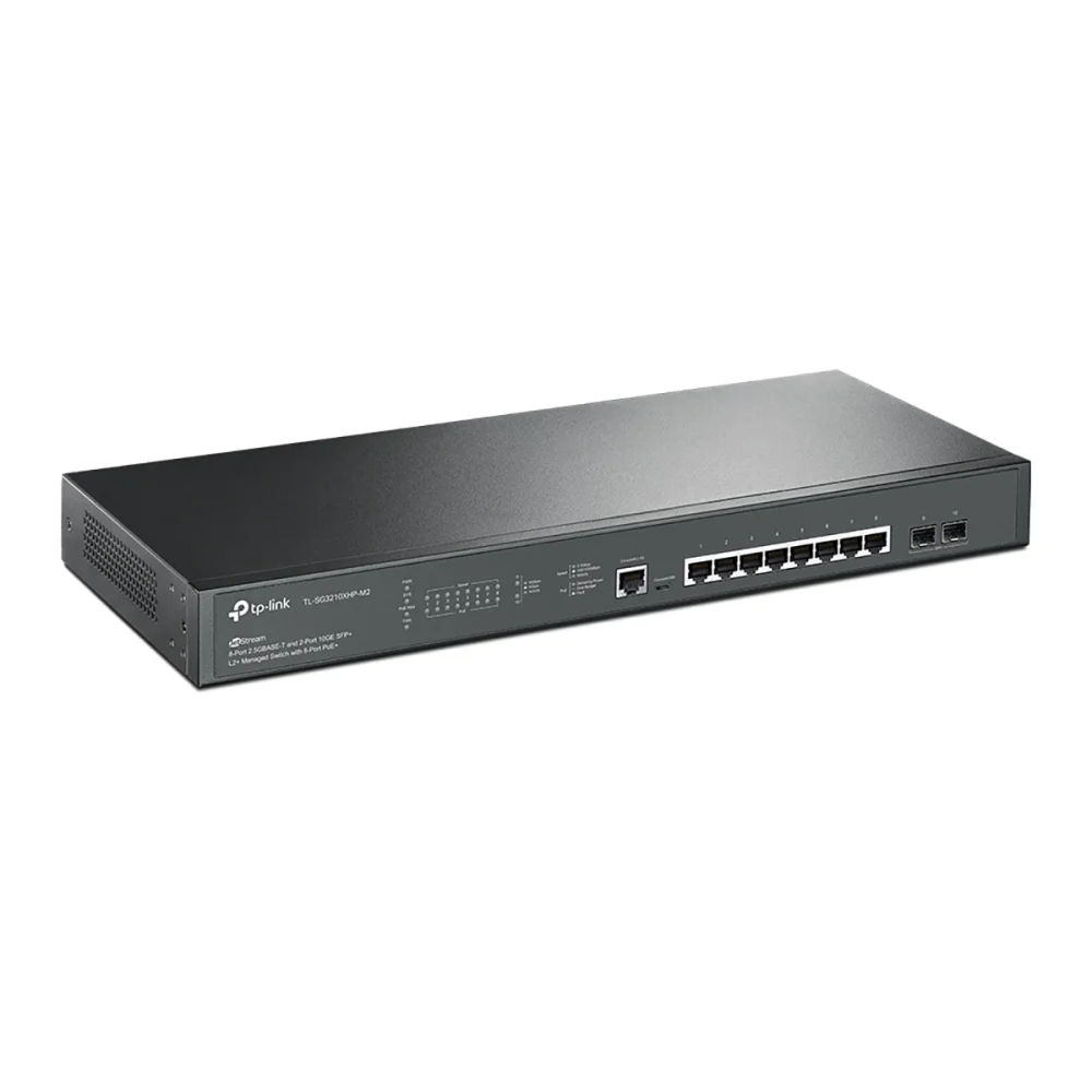 Коммутатор управляемый TP-Link SG3210X-M2 Omada уровня 2+ с 8 портами 2,5 Гбит/с и 2 портами SFP+, 1U, монтируется в 13-дюймовую стойку