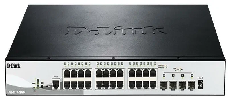 Коммутатор управляемый стекируемый D-Link DGS-1510-28P/A1A SmartPro с 24 портами 10/100/1000Base-T с поддержкой PoE, 2 портами 1000Base-X SFP и 2 порт