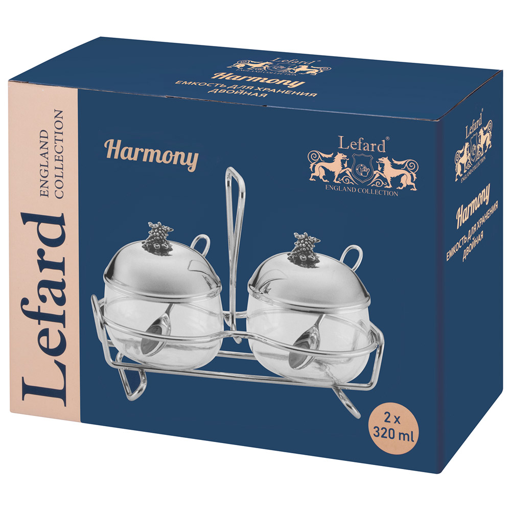 ЕМКОСТЬ ДЛЯ ХРАНЕНИЯ ДВОЙНАЯ LEFARD СЕРИЯ "HARMONY" 320МЛ/320МЛ С ЛОЖКАМИ