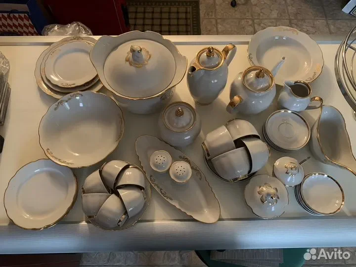 145-102 Чайно-столовый сервиз 93пр. ЗОЛОТОЙ ОРНАМЕНТ в под.уп.(х1/2)Костяной фарфор