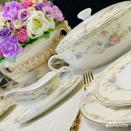 145-317 Чайно-столовый сервиз 100пр. FLEUR в под.уп.(х0,5)Костяной фарфор
