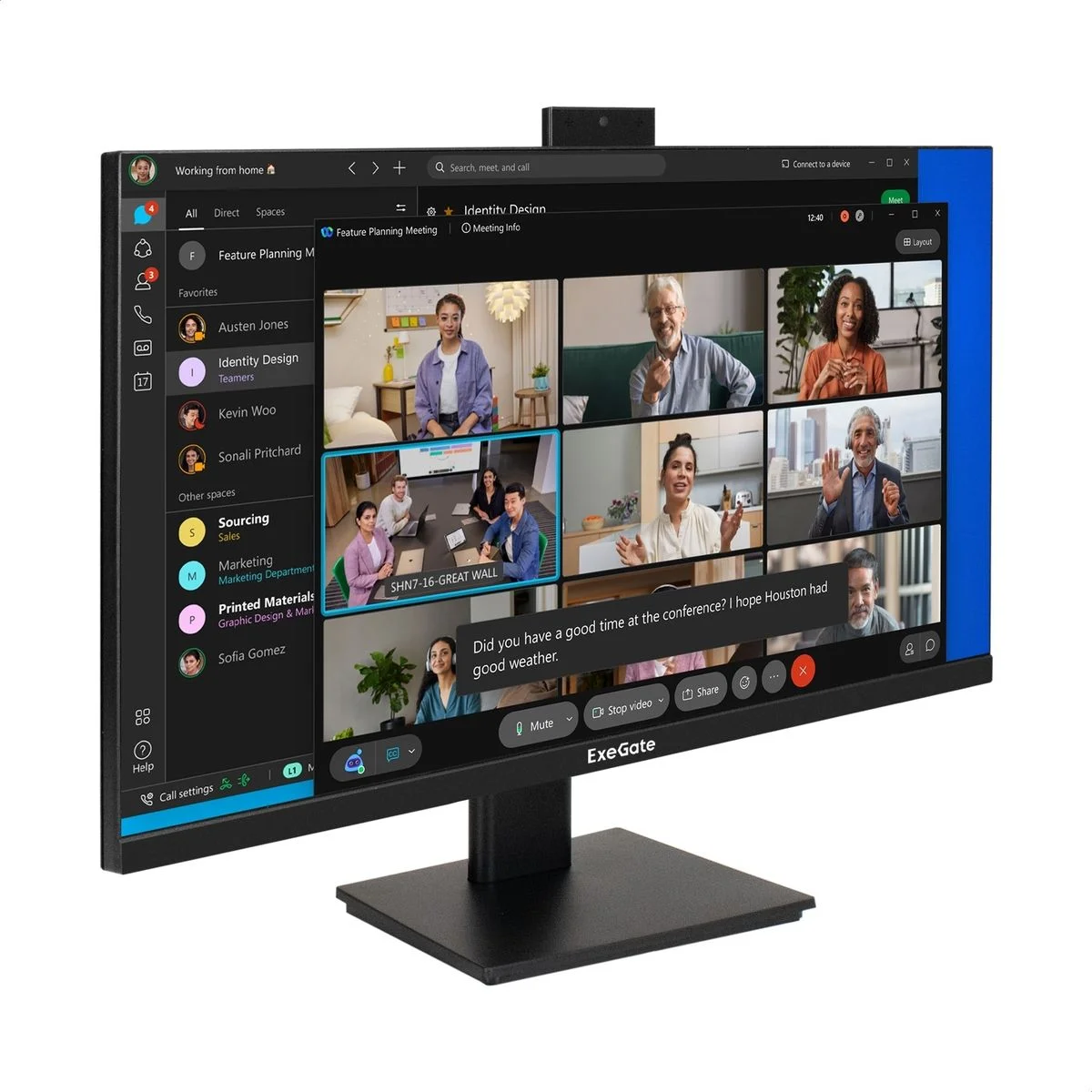 Монитор 27" ExeGate SuperView EA2700 IPS 1920x1080, 75 Гц, 5 мс, 16:9, 250 кд/м², HDMI 1.4, VGA, веб-камера (2 Мп), 3.5 мм, черный