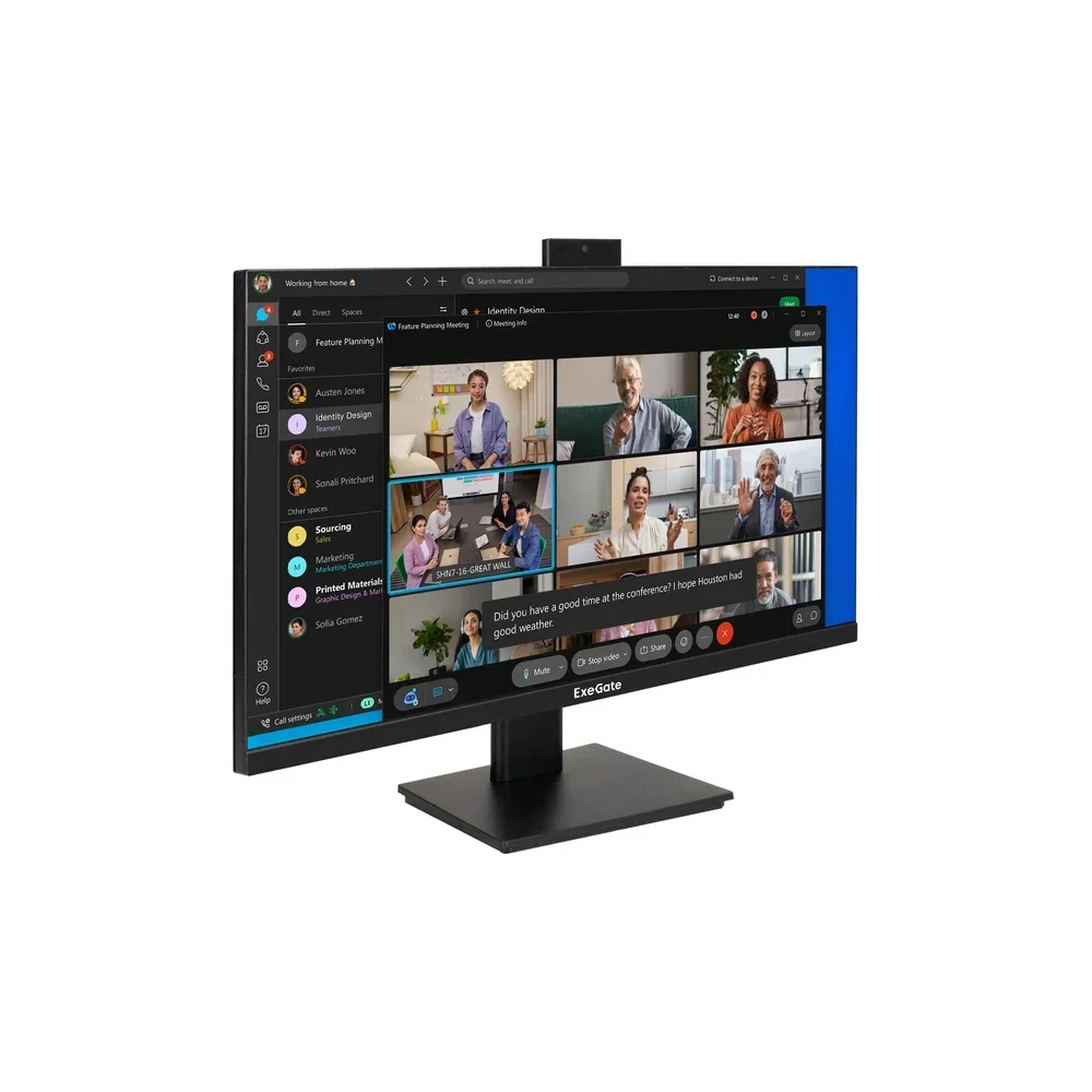 Монитор 27" ExeGate SuperView EA2700 IPS 1920x1080, 75 Гц, 5 мс, 16:9, 250 кд/м², HDMI 1.4, VGA, веб-камера (2 Мп), 3.5 мм, черный