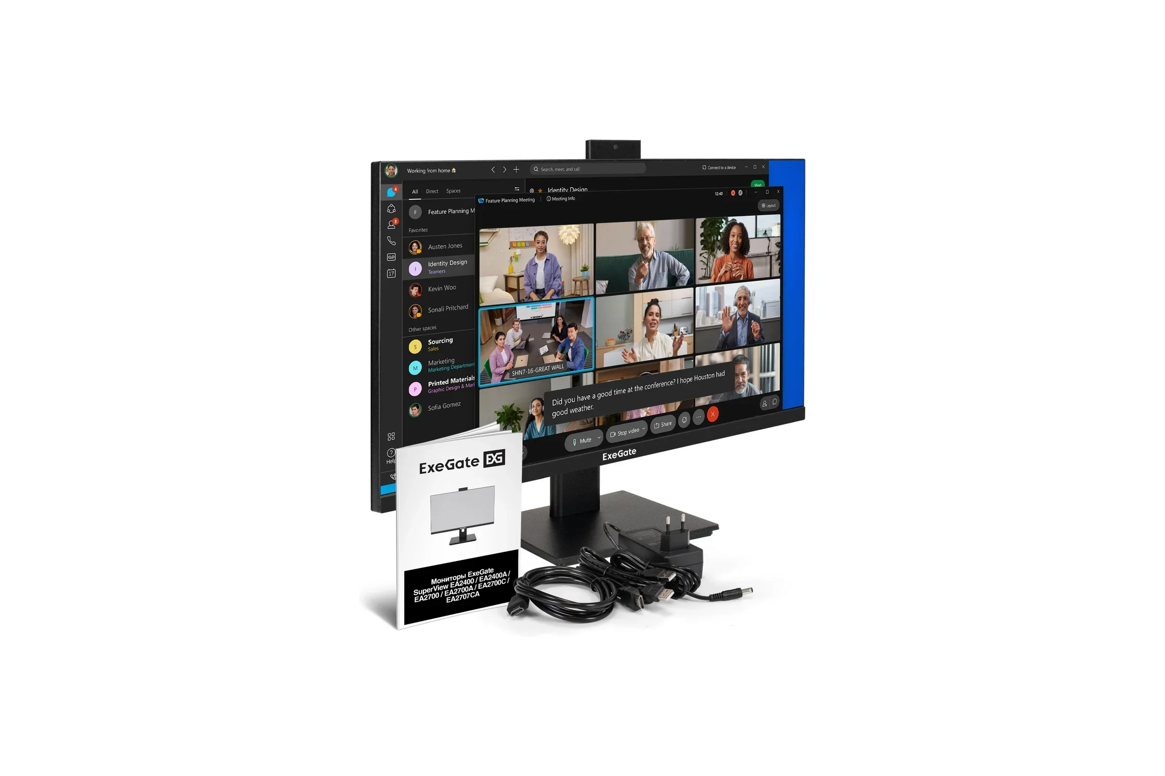 Монитор 27" ExeGate SuperView EA2700 IPS 1920x1080, 75 Гц, 5 мс, 16:9, 250 кд/м², HDMI 1.4, VGA, веб-камера (2 Мп), 3.5 мм, черный