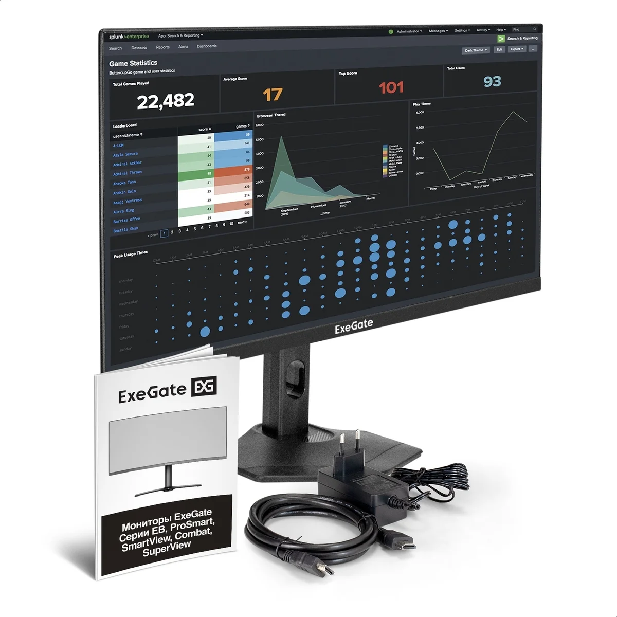 Монитор 27" ExeGate SuperView EH2707 IPS 1920x1080, 100 Гц, 5 мс, 16:9, 250 кд/м², HDMI 1.4, VGA, FreeSync, черный
