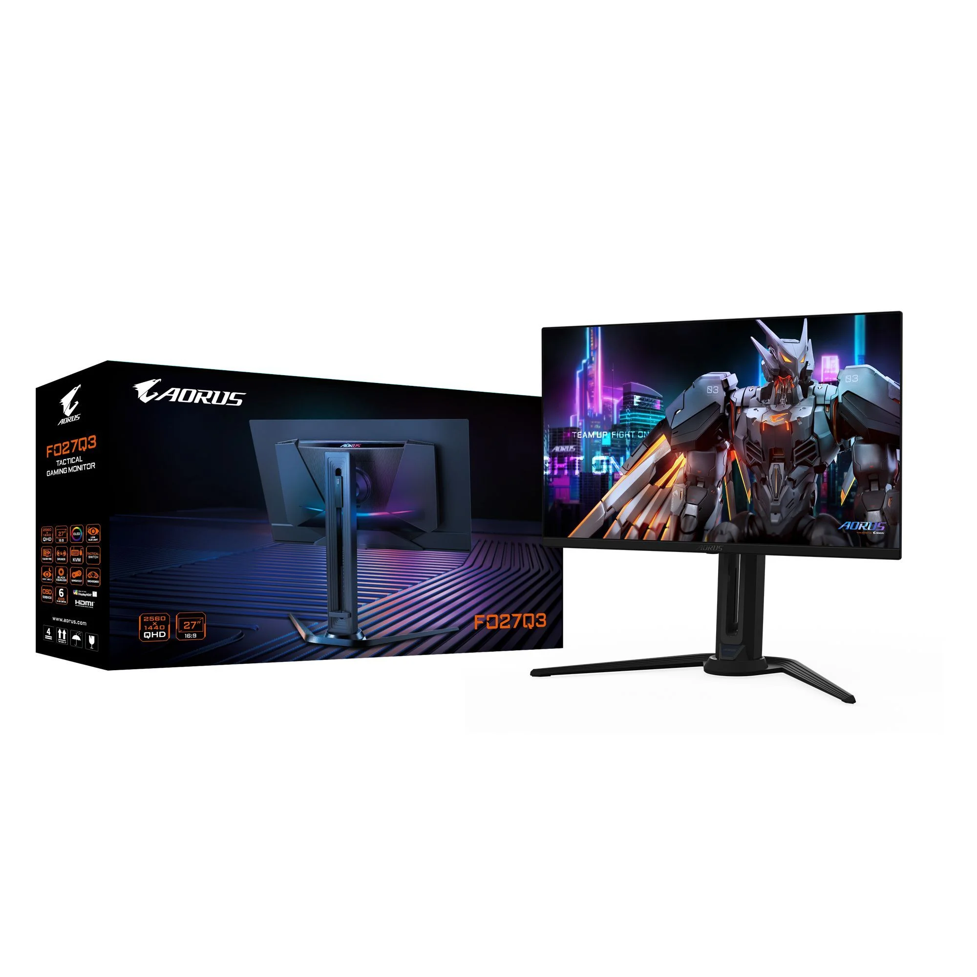 Монитор 27" Gigabyte Aorus FO27Q5P QD-OLED 2560x1440, 500 Гц, 0.03 мс, 16:9, 300 кд/м², 2xHDMI 2.1, DP 1.4, USB-C (18 Вт), USB Hub (2x USB 3.2), 3.5 J
