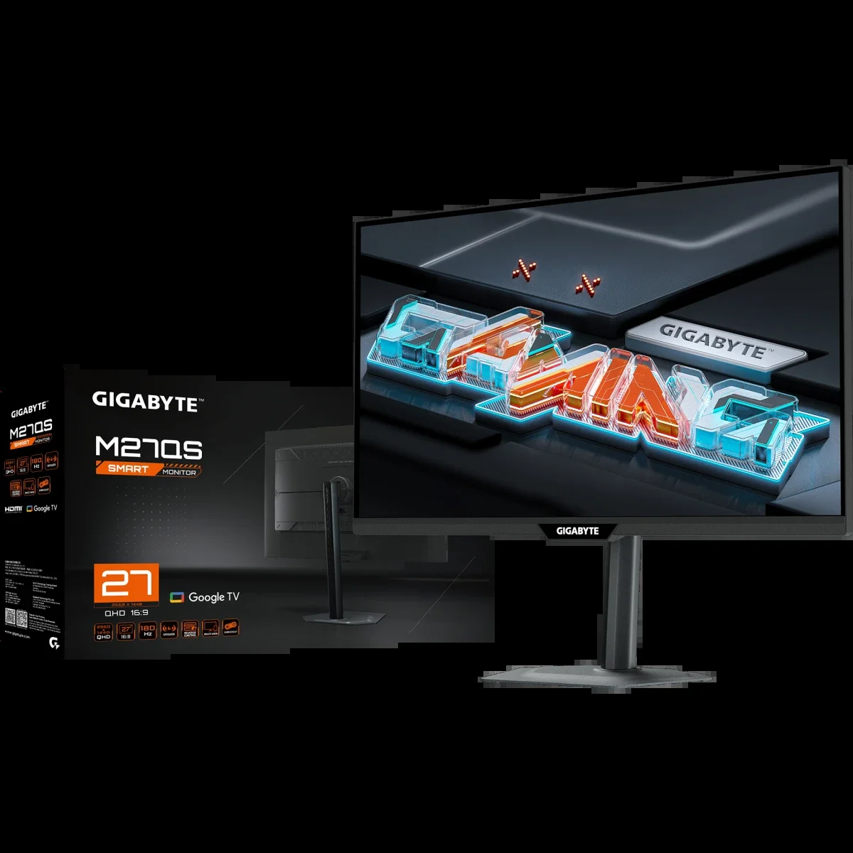 Монитор 27" Gigabyte M27QS EK IPS 2560x1440, 180 Гц, 1 мс, 16:9, 350 кд/м², HDMI 2.0, DP 1.4, USB-C, USB Hub (3x USB 3.0), RJ45, 3.5 Jack, динамики (2