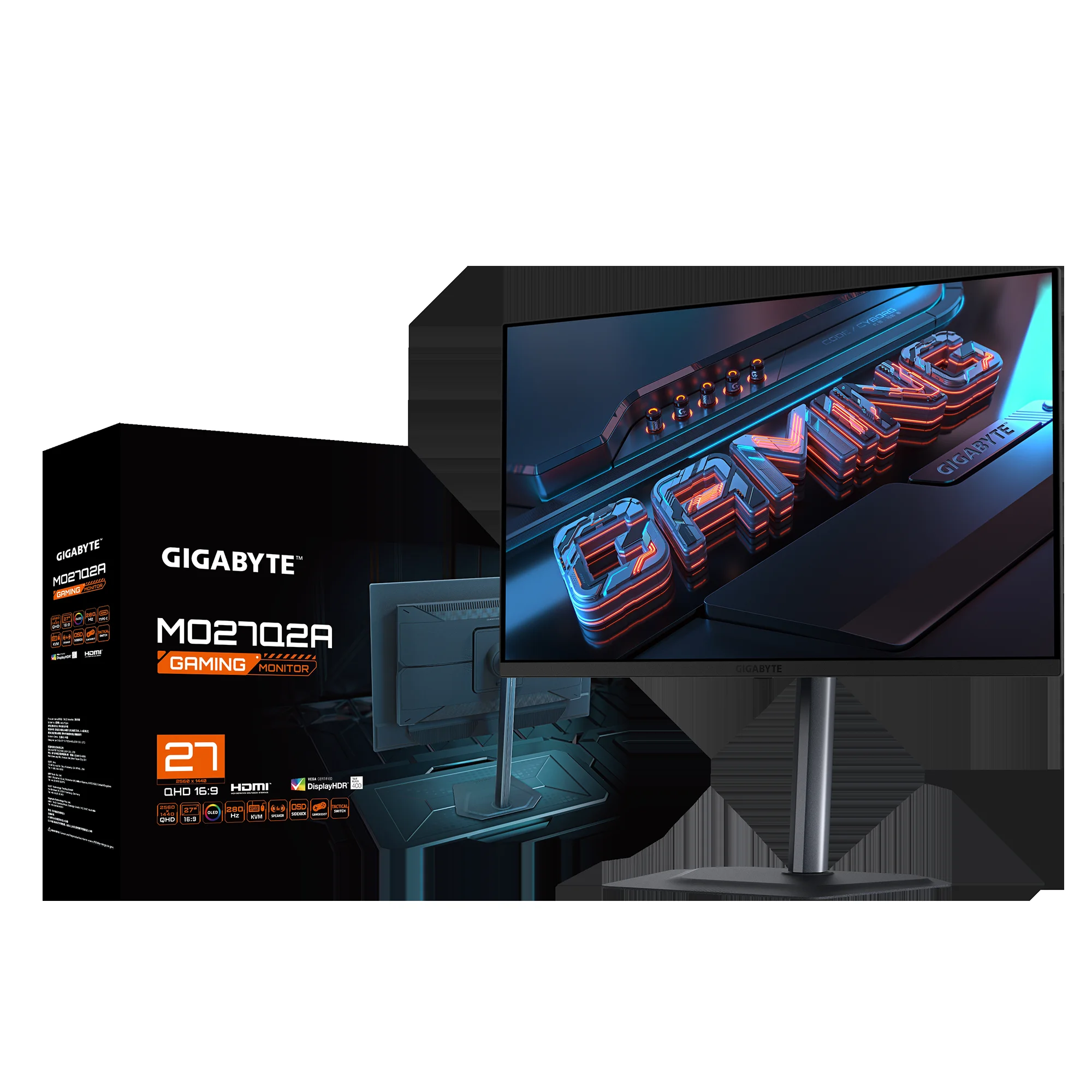 Монитор 27" Gigabyte MO27Q2A EK QD-OLED 2560x1440, 280 Гц, 0.03 мс, 16:9, 250 кд/м², 2xHDMI 2.1, DP 1.4, USB-C, 3.5 Jack, USB Hub (3x USB 3.0), динами