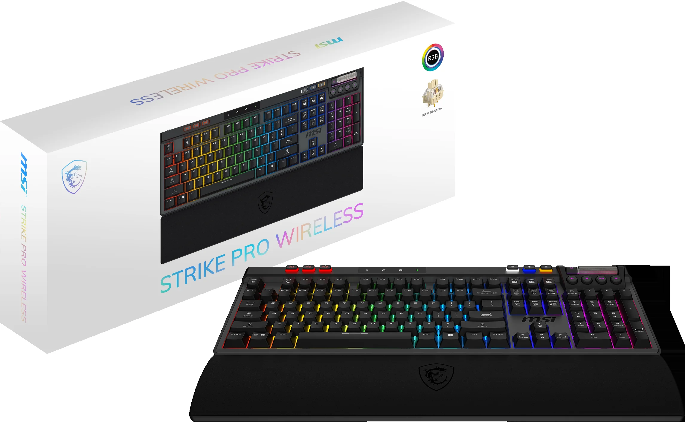 Клавиатура MSI STRIKE Pro W Silent механическая серый/черный USB Multimedia for gamer LED (подставка для запястий) (S11-43RU210-CLA)