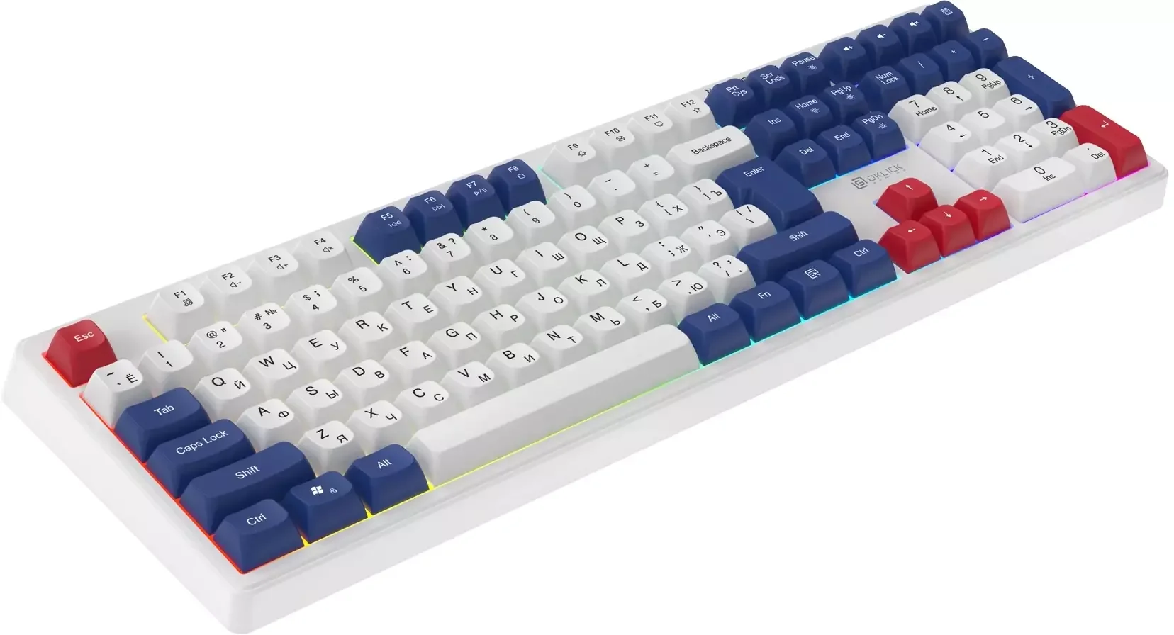 Клавиатура Oklick 725G проводная, USB Type-A, белый/красный