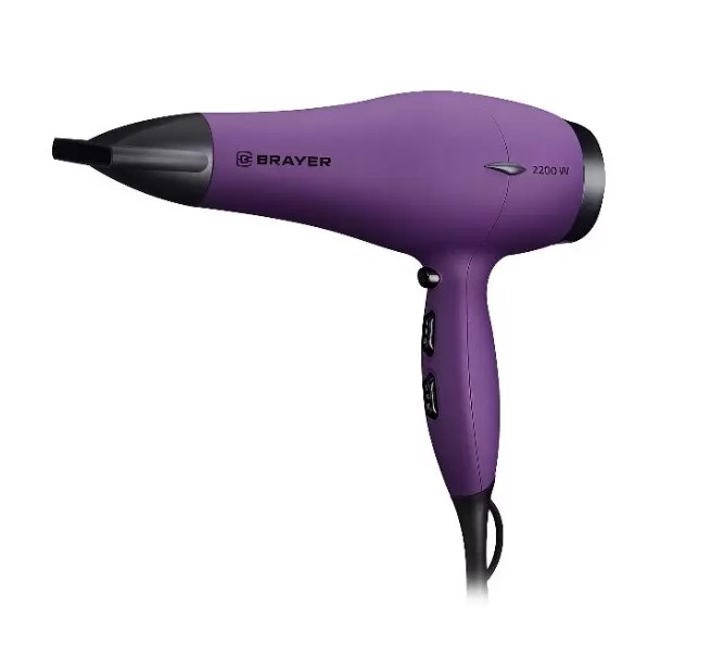 Фен BRAYER BR3007, 2200 Вт, 2 cкор, 3 темп., узкий конц., холод.