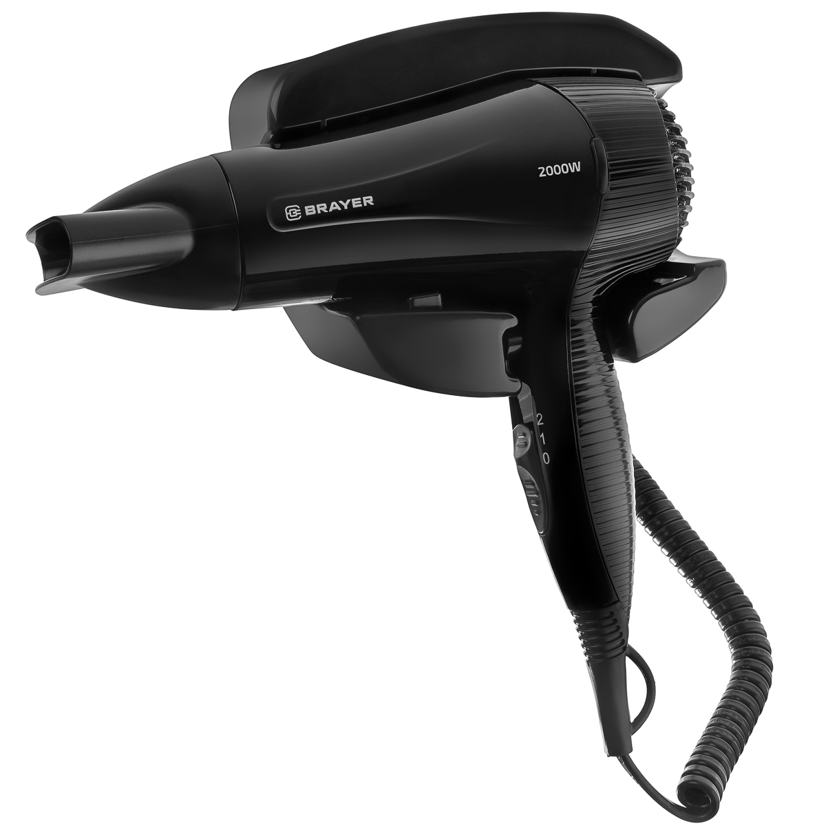 Фен BRAYER BR3021BK настенный 2000, 2 скор, 2 реж нагрева, концентратор,  холод, 1,8 м,