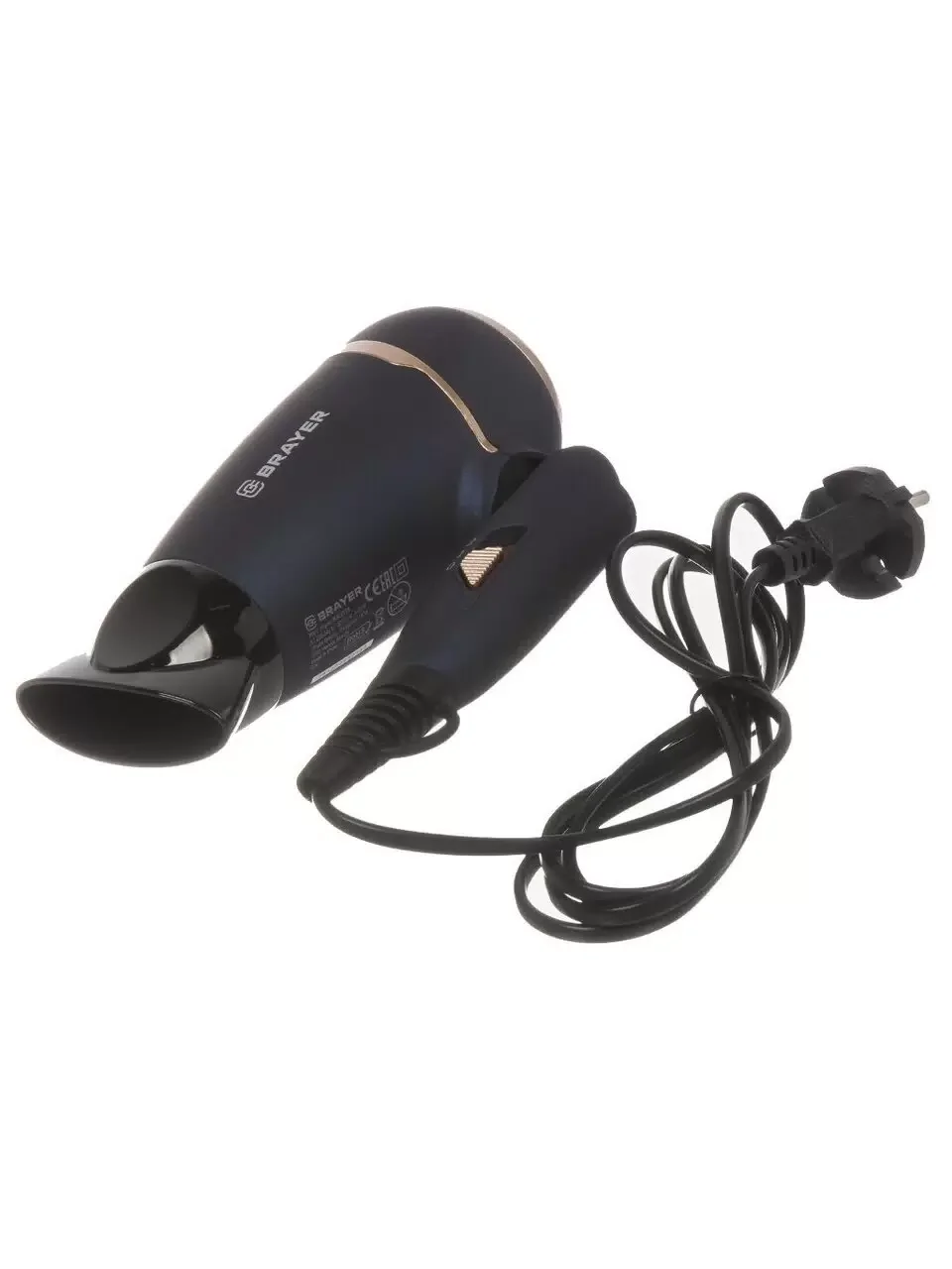 Фен BRAYER BR3025 (1400 Вт, 2 скорости, холодный воздух, складная ручка, съемный фильтр, шнур 1,8 м)