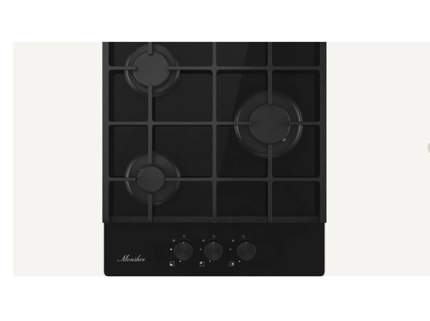 Варочная поверхность MONSHER MGG 42 Noir, High-Tech, газ, 45 см, газ-контроль, автоматический электроподжиг, чугунные решетки, форсунки под сжиженый г