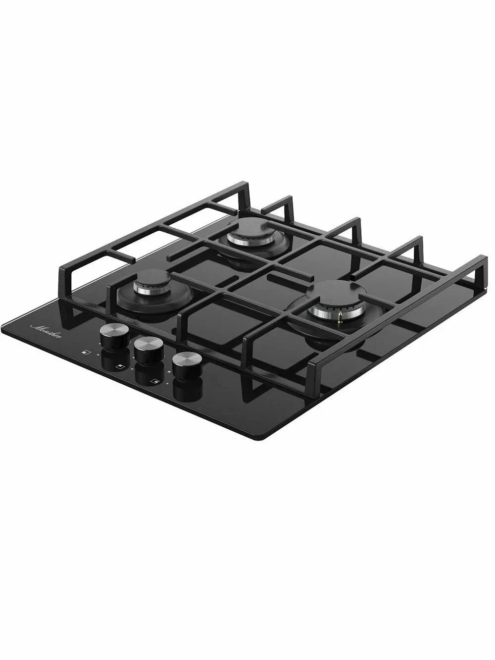 Варочная поверхность MONSHER MGG 42 Noir, High-Tech, газ, 45 см, газ-контроль, автоматический электроподжиг, чугунные решетки, форсунки под сжиженый г