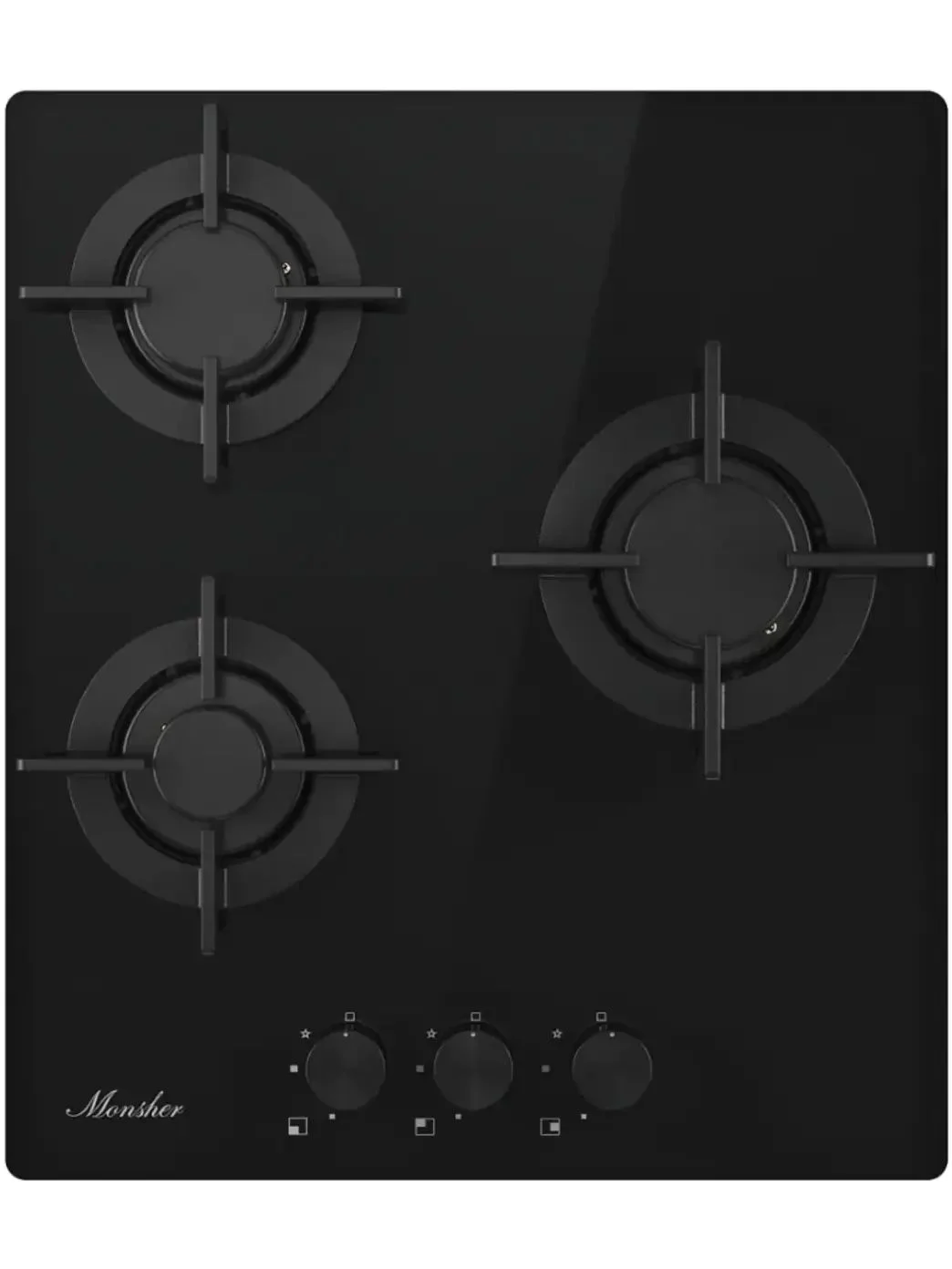 Варочная поверхность MONSHER MGG 42 Noir, High-Tech, газ, 45 см, газ-контроль, автоматический электроподжиг, чугунные решетки, форсунки под сжиженый г