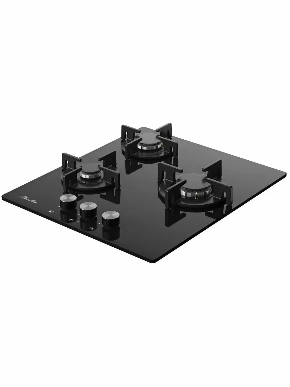 Варочная поверхность MONSHER MGG 44 Noir, High-Tech, газ, 45 см, газ-контроль, автоматический электроподжиг, чугунные решетки, форсунки под сжиженый г