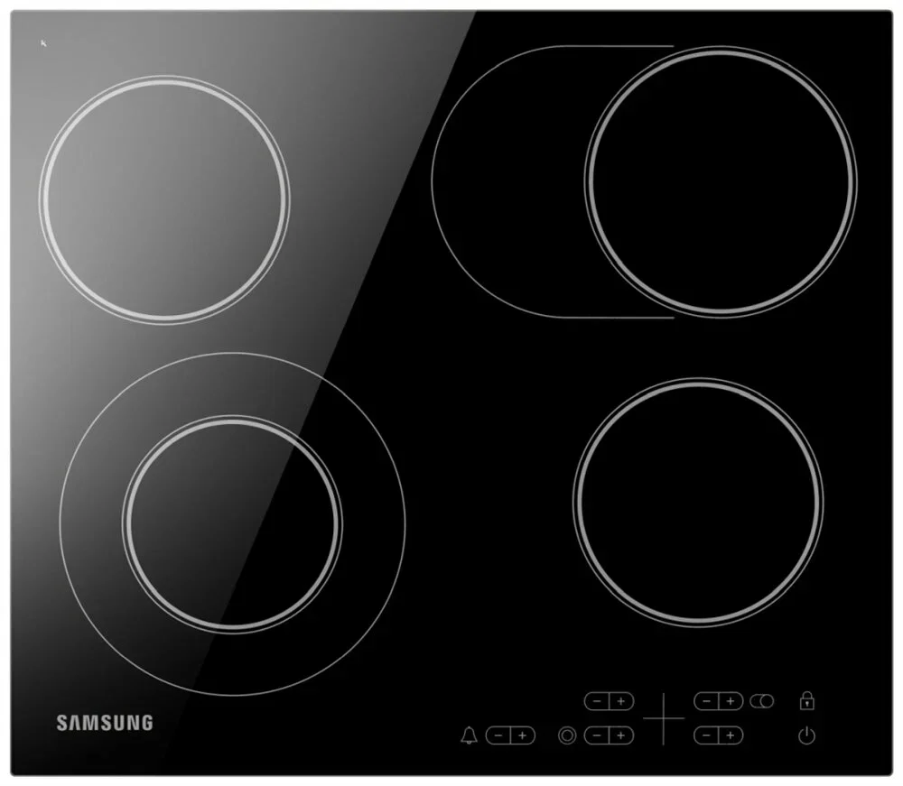 Встраиваемая электрическая варочная панель Samsung NZ64T3516AK/WT, 55 х 575 х 505 мм, стеклокерамика, скошенный край, черный