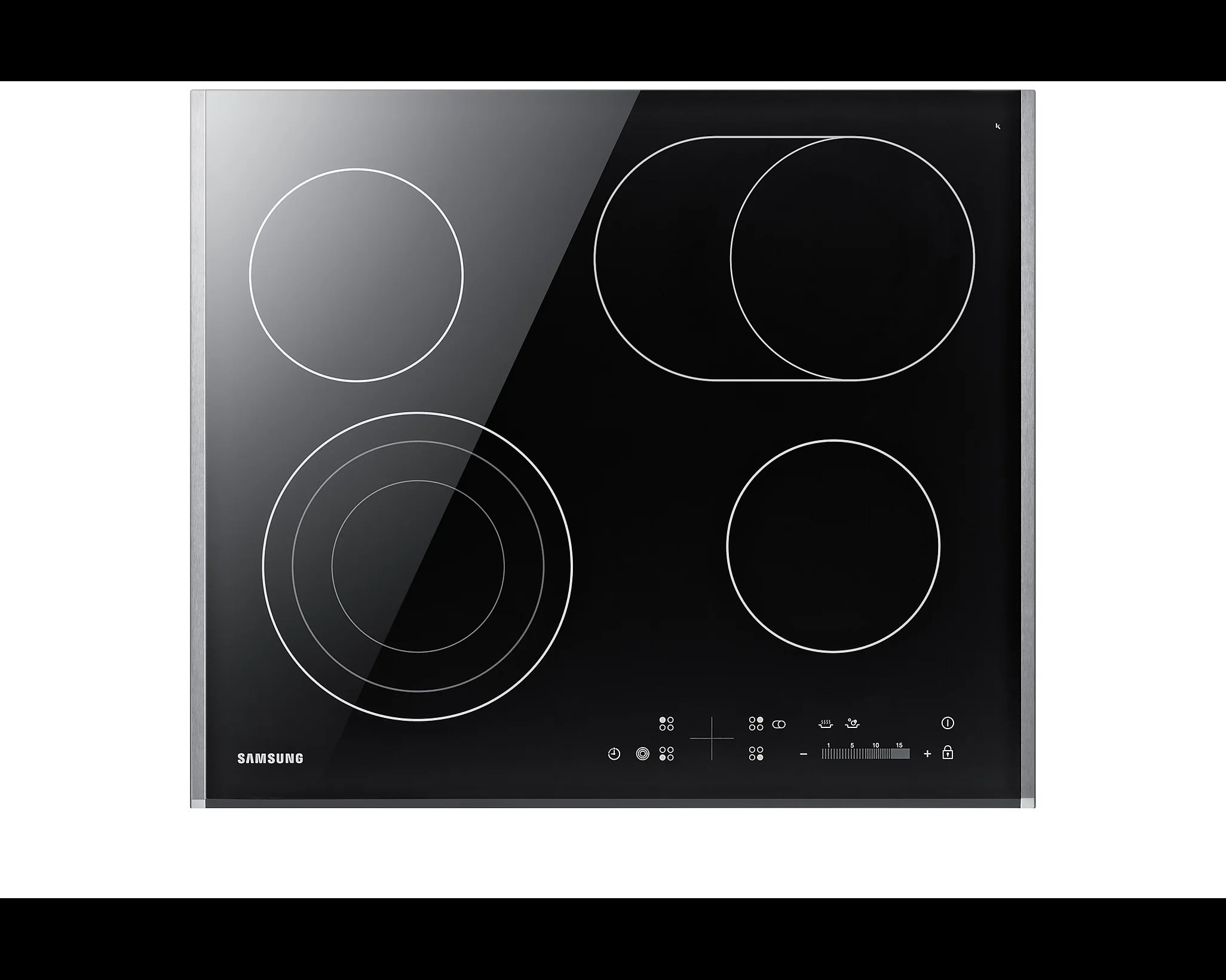 Встраиваемая электрическая варочная панель Samsung NZ64T3516AK/WT, 55 х 575 х 505 мм, стеклокерамика, скошенный край, черный