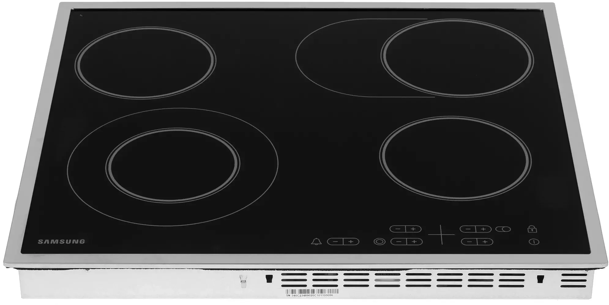 Встраиваемая электрическая панель Samsung NZ64T3516CK/WT, 575x505x55 мм, стеклокерамика, 4 конфорки, рамка - нержавеющая сталь,сенсорное управление, с